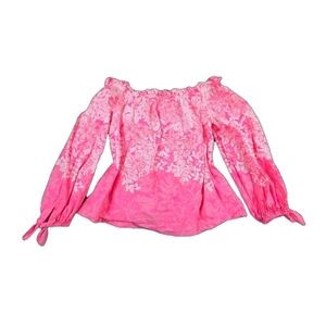 Lilly Pulitzer Pink Floral Off-The-Shoulder Top Boxy Large Cotton Resort Summer